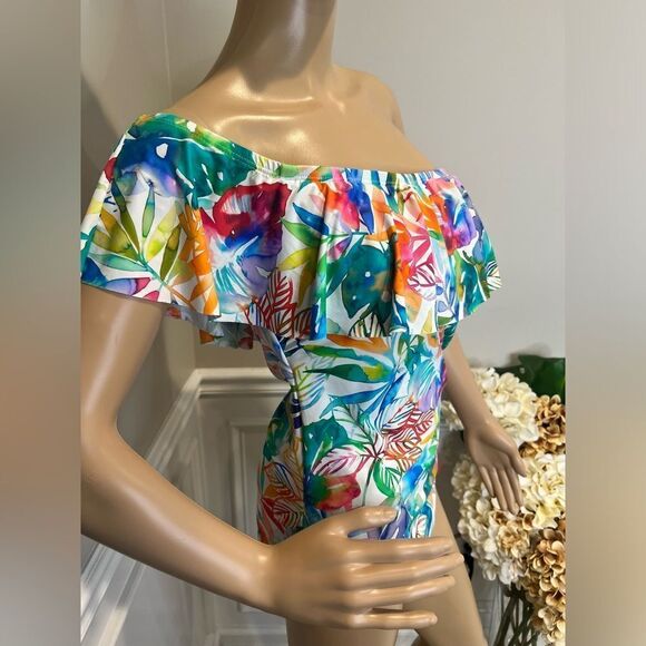 NWT Lauren Ralph Lauren TROPICAL CARIBBEAN Off-the-Shoulder One-Piece Swimsuit - Picture 7 of 7